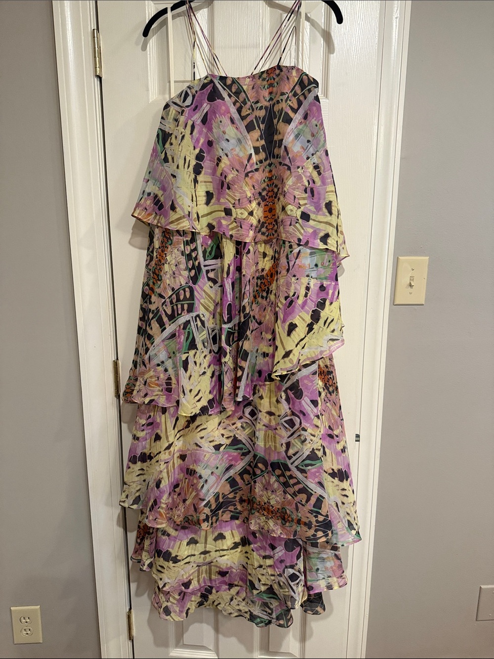 Leifsdottir Butterfly Kaleidoscope Silk Tiered Ruffle Maxi